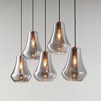 Arren Brass 5-Light Linear Pendant with Teardrop Silver Glass Shades