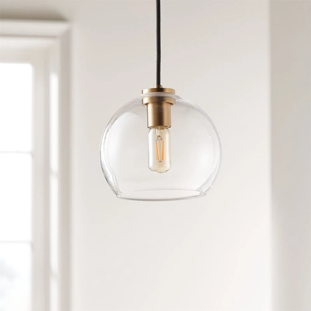 Arren Brass Single Pendant Light with Clear Round Shade 8"