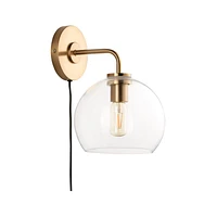 Arren Brass Plug In Wall Sconce Light with Clear Round Shade