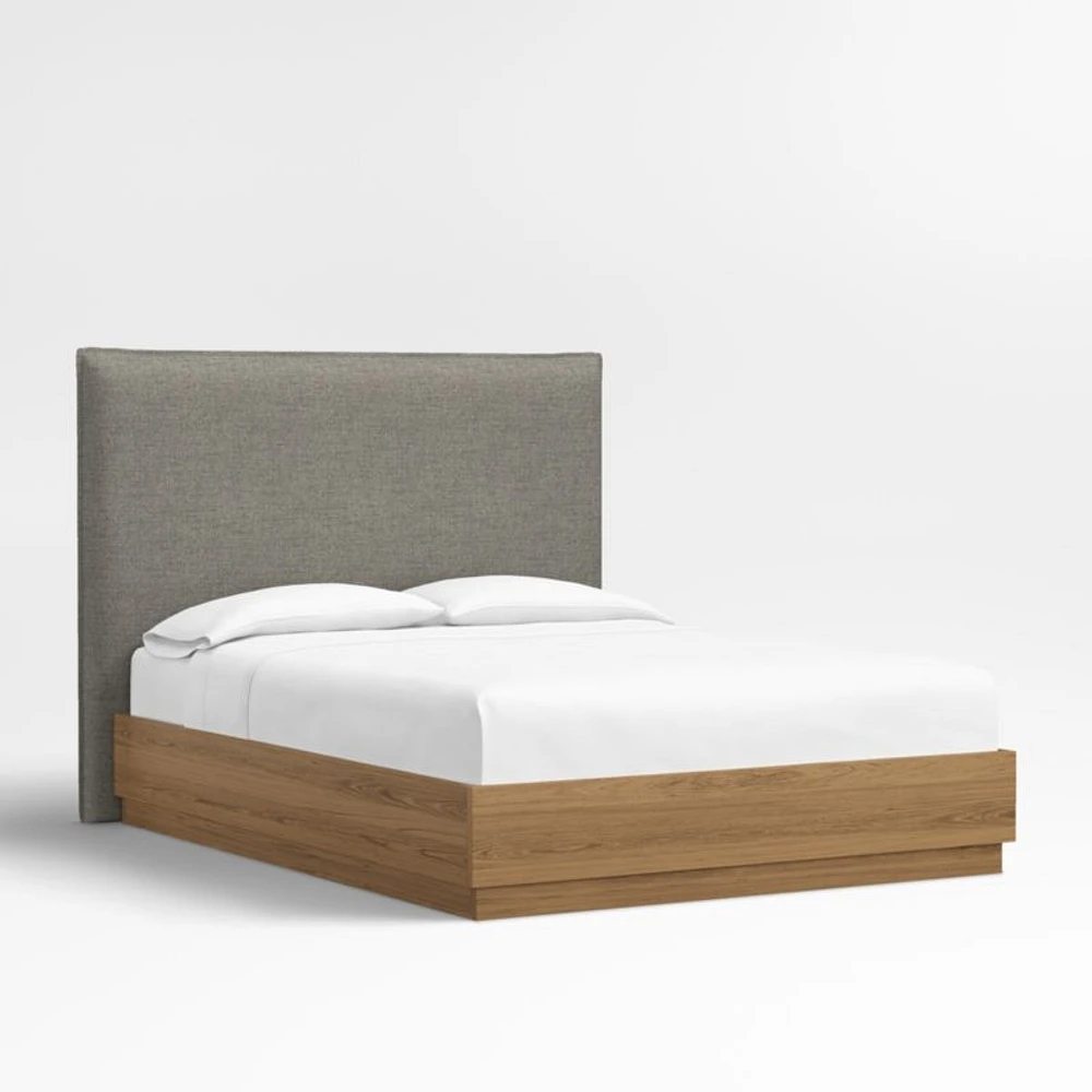 Arvada 54" Dark Grey Upholstered Queen Headboard with Batten Brown Oak Bed Base