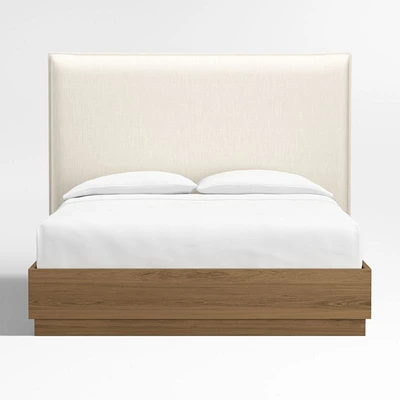 Arvada 54" Ivory Upholstered Queen Headboard with Batten Oak Bed Base