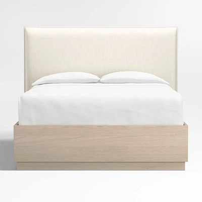 Arvada 54" Ivory Upholstered Queen Headboard with Batten White Oak Storage Bed Base