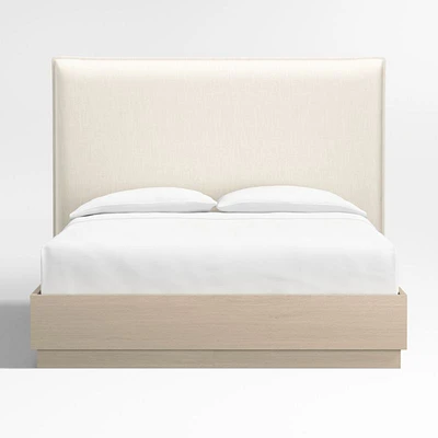 Arvada 54" Ivory Upholstered Queen Headboard with Batten White Oak Bed Base