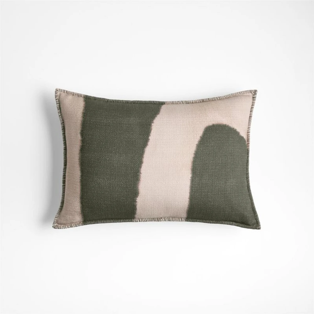 Ashi Painterly Organic Cotton 22x15 Burnt Green Throw Pillow Cover