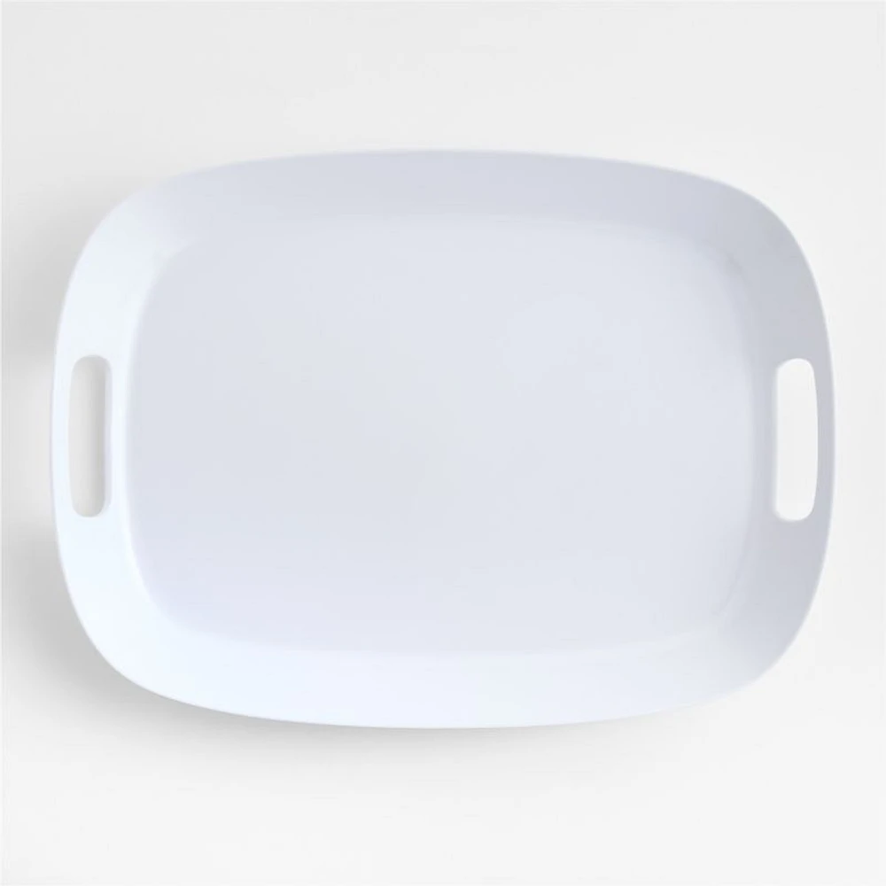 Aspen White Outdoor Melamine 14" x 19" Tray with Handles