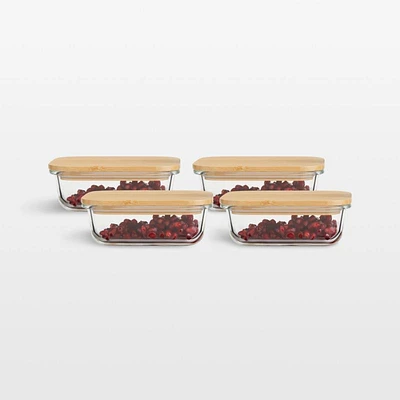 Cup Rectangular Glass Food Storage Container with Bamboo Lid