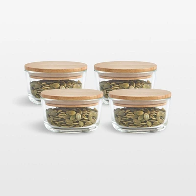 Cup Round Glass Food Storage Container with Bamboo Lid