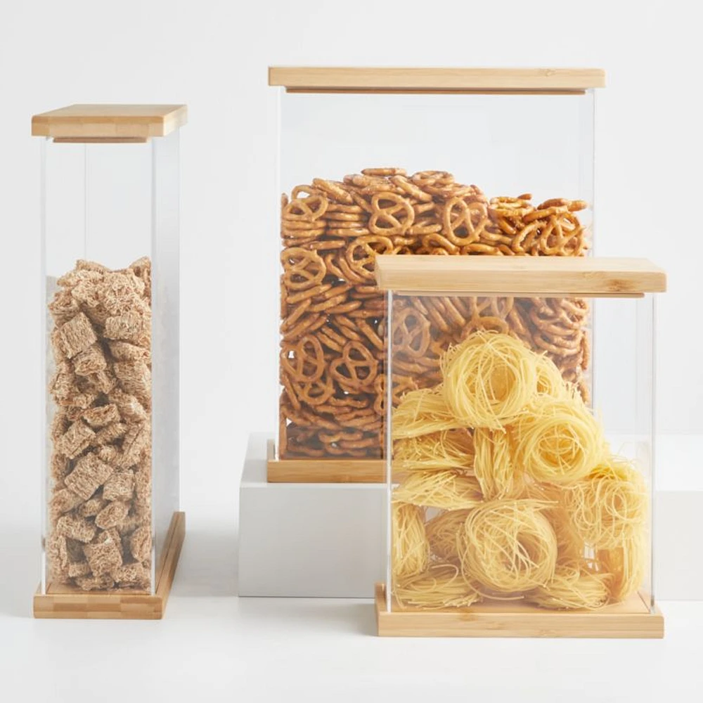 Rectangular Acrylic Kitchen Pantry Storage Container with Bamboo Lid