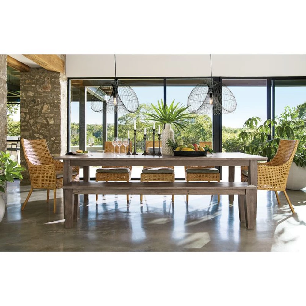 Basque 48" Light Brown Wood Bench with Natural Cushion