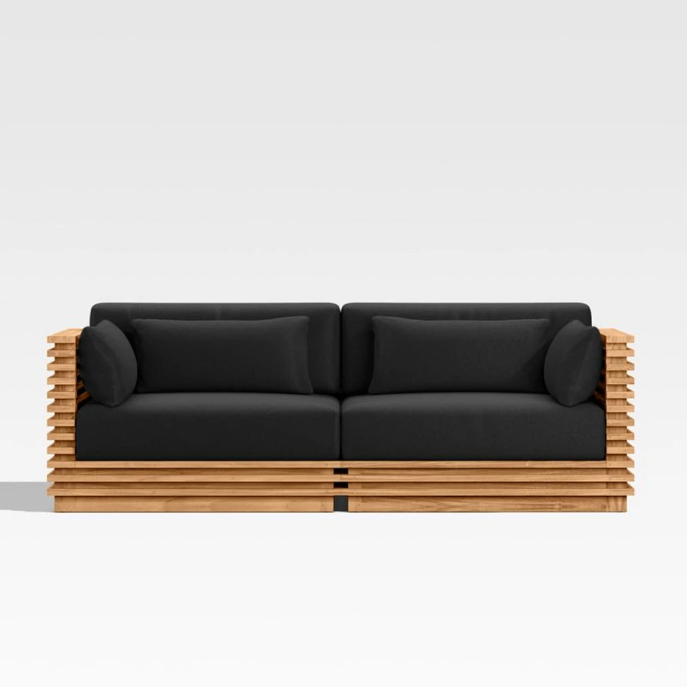 Batten 83" Natural Teak Outdoor Loveseat with Canvas Black Sunbrella ® Cushions