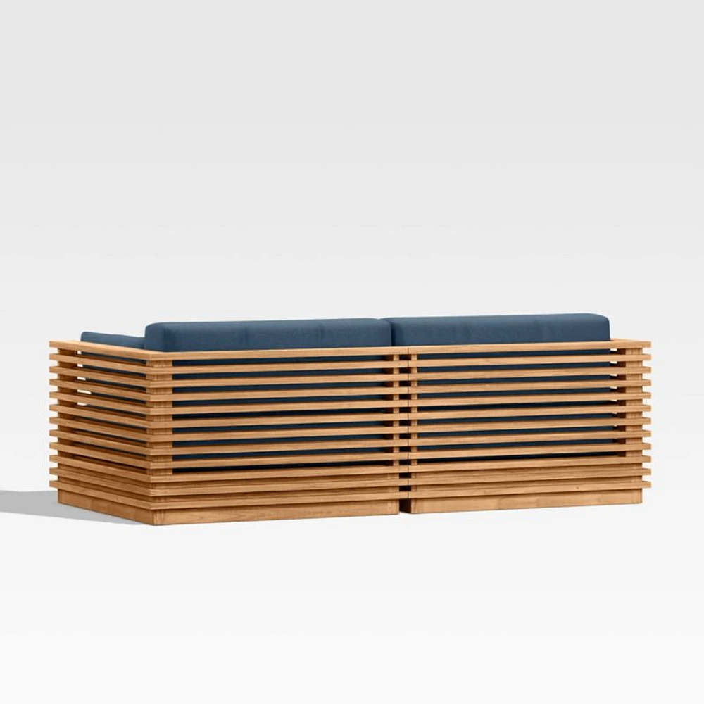 Batten 83" Natural Teak Outdoor Loveseat with Cast Harbor Navy Blue Sunbrella ® Cushions