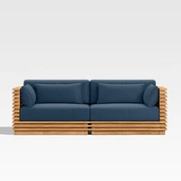 Batten 83" Natural Teak Outdoor Loveseat with Cast Harbor Navy Blue Sunbrella ® Cushions