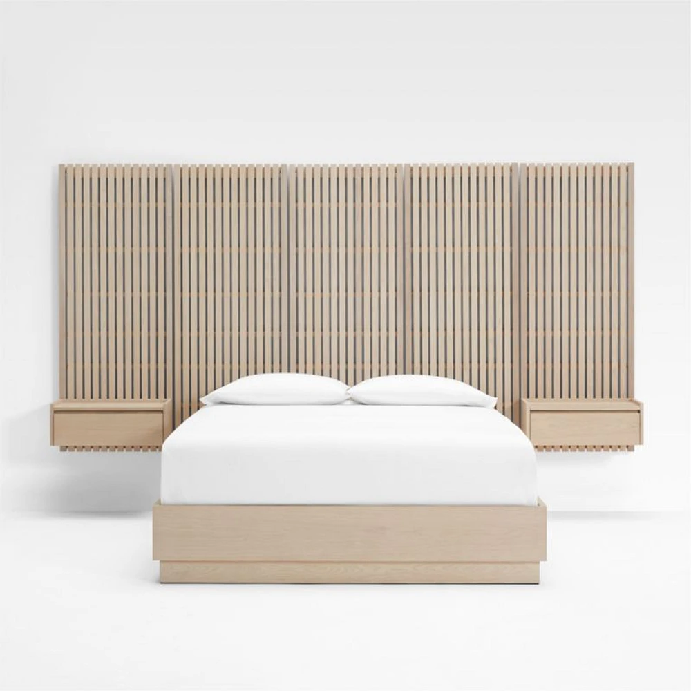 Batten White Oak Queen Plinth-Base Bed and Nightstands
