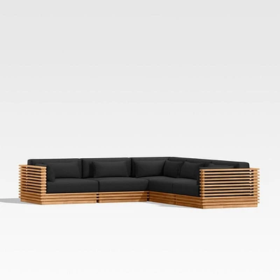 Batten Natural Teak -Piece L-Shaped Outdoor Sectional Sofa with Canvas Black Sunbrella ® Cushions