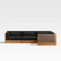 Batten Natural Teak -Piece L-Shaped Outdoor Sectional Sofa with Canvas Black Sunbrella ® Cushions