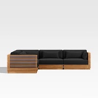 Batten Natural Teak -Piece L-Shaped Outdoor Sectional Sofa with Canvas Black Sunbrella ® Cushions