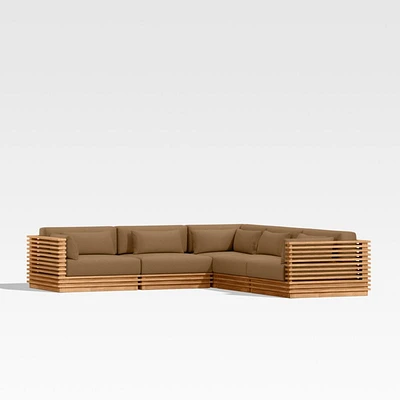 Batten Natural Teak -Piece L-Shaped Outdoor Sectional Sofa with Cast Teak Brown Sunbrella ® Cushions