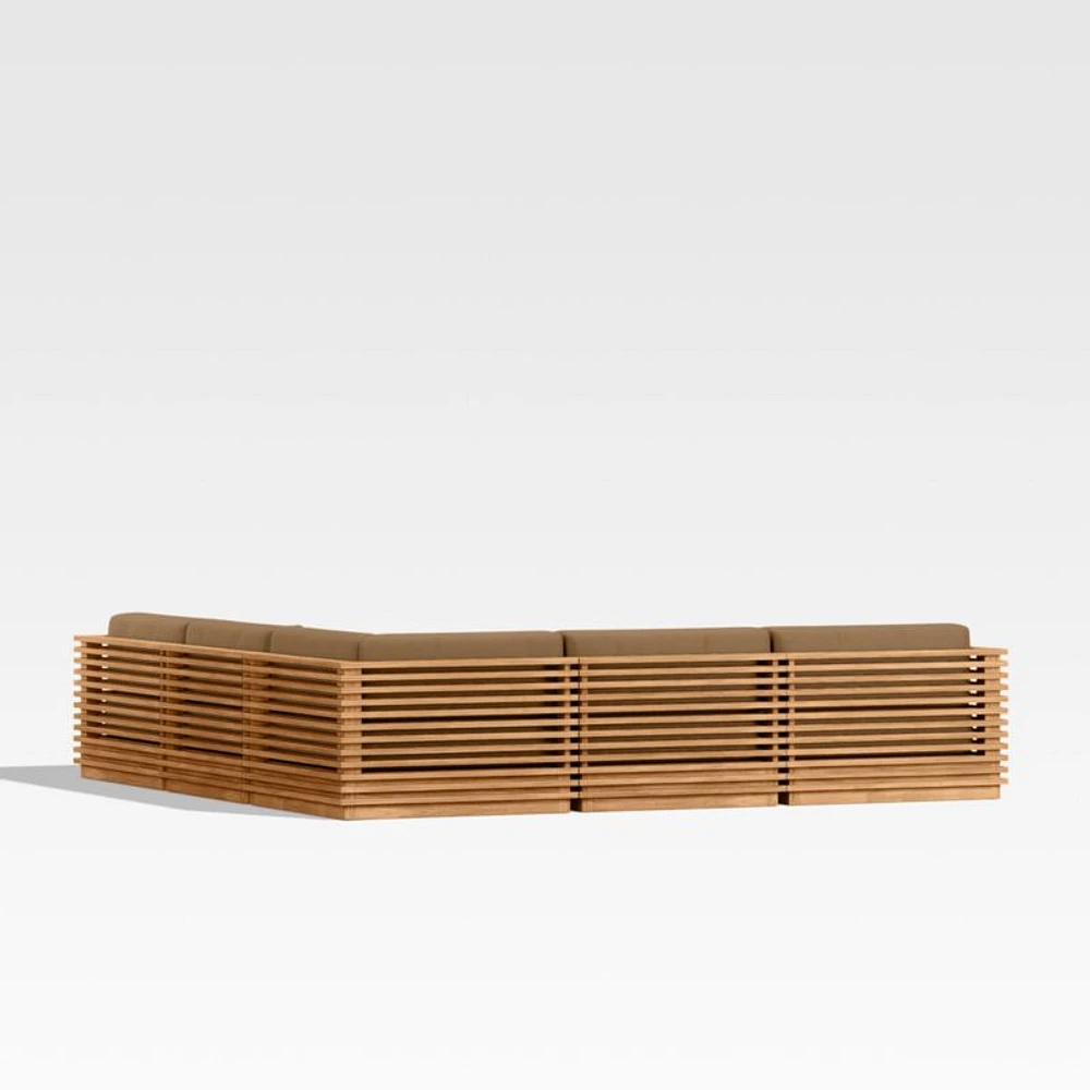 Batten Natural Teak -Piece L-Shaped Outdoor Sectional Sofa with Cast Teak Brown Sunbrella ® Cushions