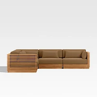 Batten Natural Teak -Piece L-Shaped Outdoor Sectional Sofa with Cast Teak Brown Sunbrella ® Cushions