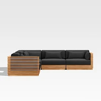Batten Natural Teak 6-Piece L-Shaped Outdoor Sectional Sofa with Side Coffee Table & Canvas Sunbrella ® Cushions
