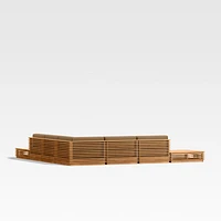 Batten Natural Teak 7-Piece L-Shaped Outdoor Sectional Sofa with Side Coffee Tables & Cast Teak Brown Sunbrella ® Cushions