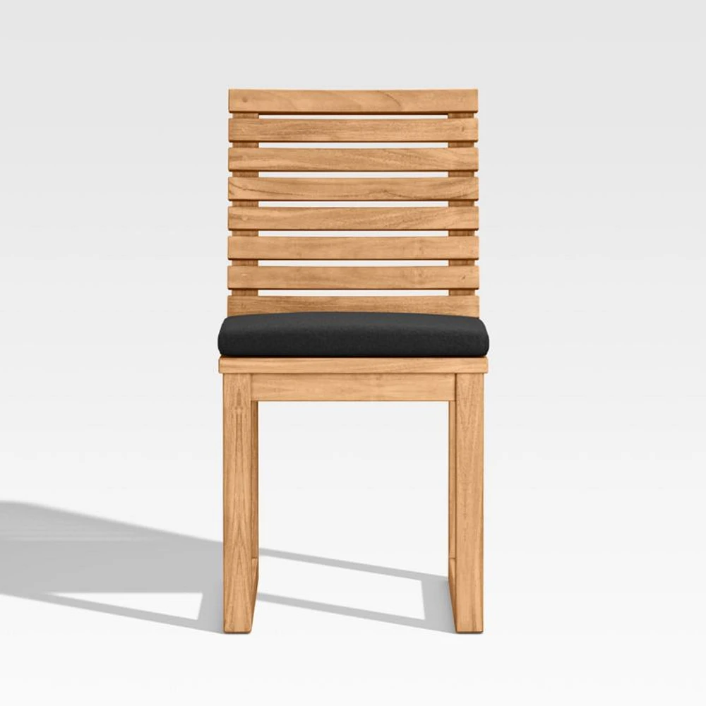 Batten Natural Teak Outdoor Dining Chair with Canvas Black Sunbrella ® Cushions
