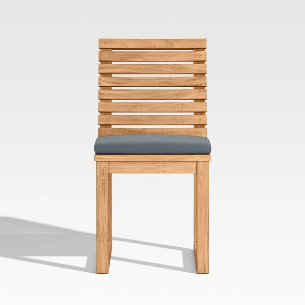 Batten Natural Teak Outdoor Dining Chair with Canvas Haze Blue Sunbrella ® Cushions