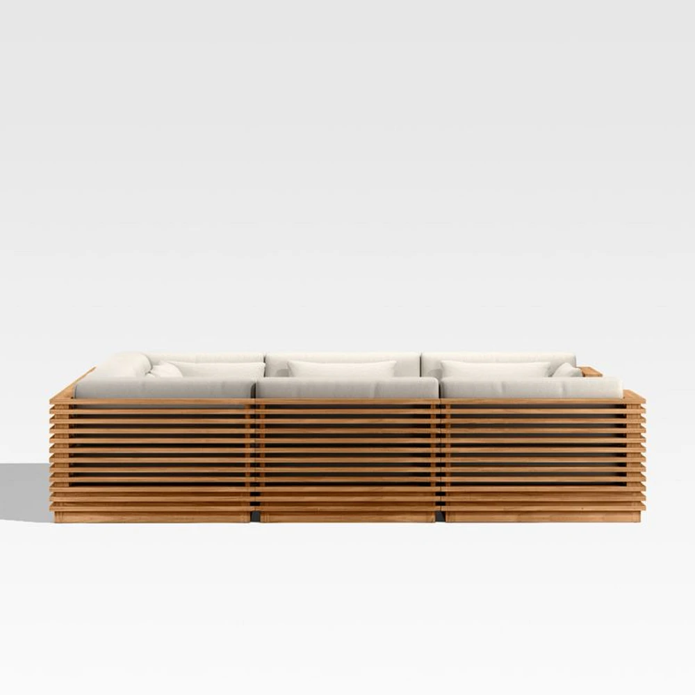 Batten Natural Teak 8-Piece U-Shaped Outdoor Sectional Sofa with Oat Cushions