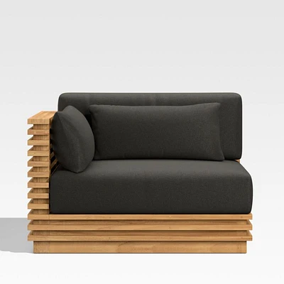 Batten Natural Teak Outdoor Sectional Chair with Charcoal Cushions