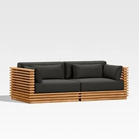 Batten 83" Natural Teak Outdoor Loveseat with Charcoal Cushions