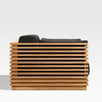 Batten 83" Natural Teak Outdoor Loveseat with Charcoal Cushions