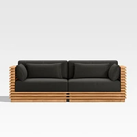 Batten 83" Natural Teak Outdoor Loveseat with Charcoal Cushions