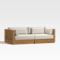 Batten 83" Natural Teak Outdoor Loveseat with Oat Cushions