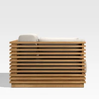 Batten 83" Natural Teak Outdoor Loveseat with Oat Cushions