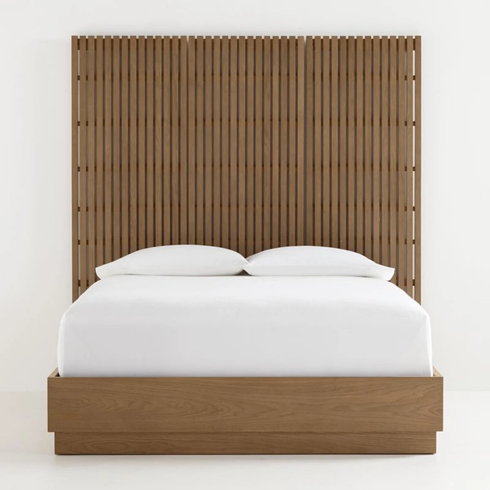 Batten Brown Oak Queen Plinth-Base Bed and Batten Panels