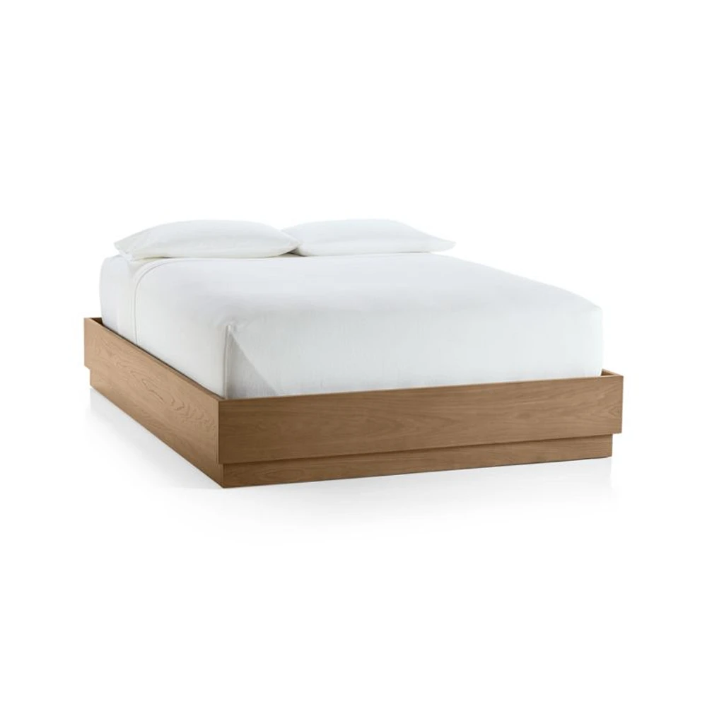 Batten Brown Oak Queen Plinth-Base Bed