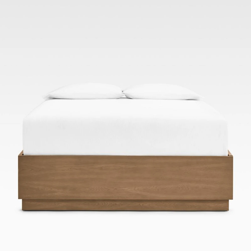 Batten Brown Oak Queen Plinth-Base Storage Bed