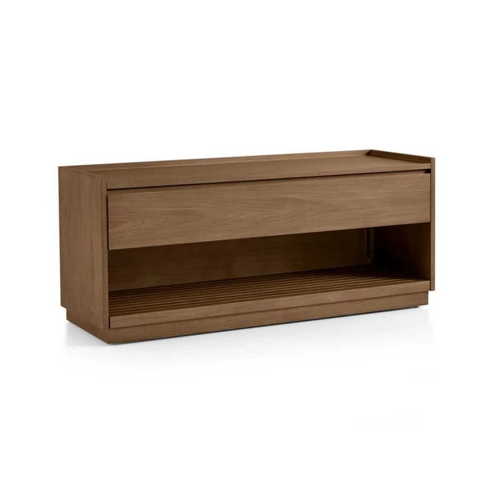 Batten Brown Oak Storage Bench