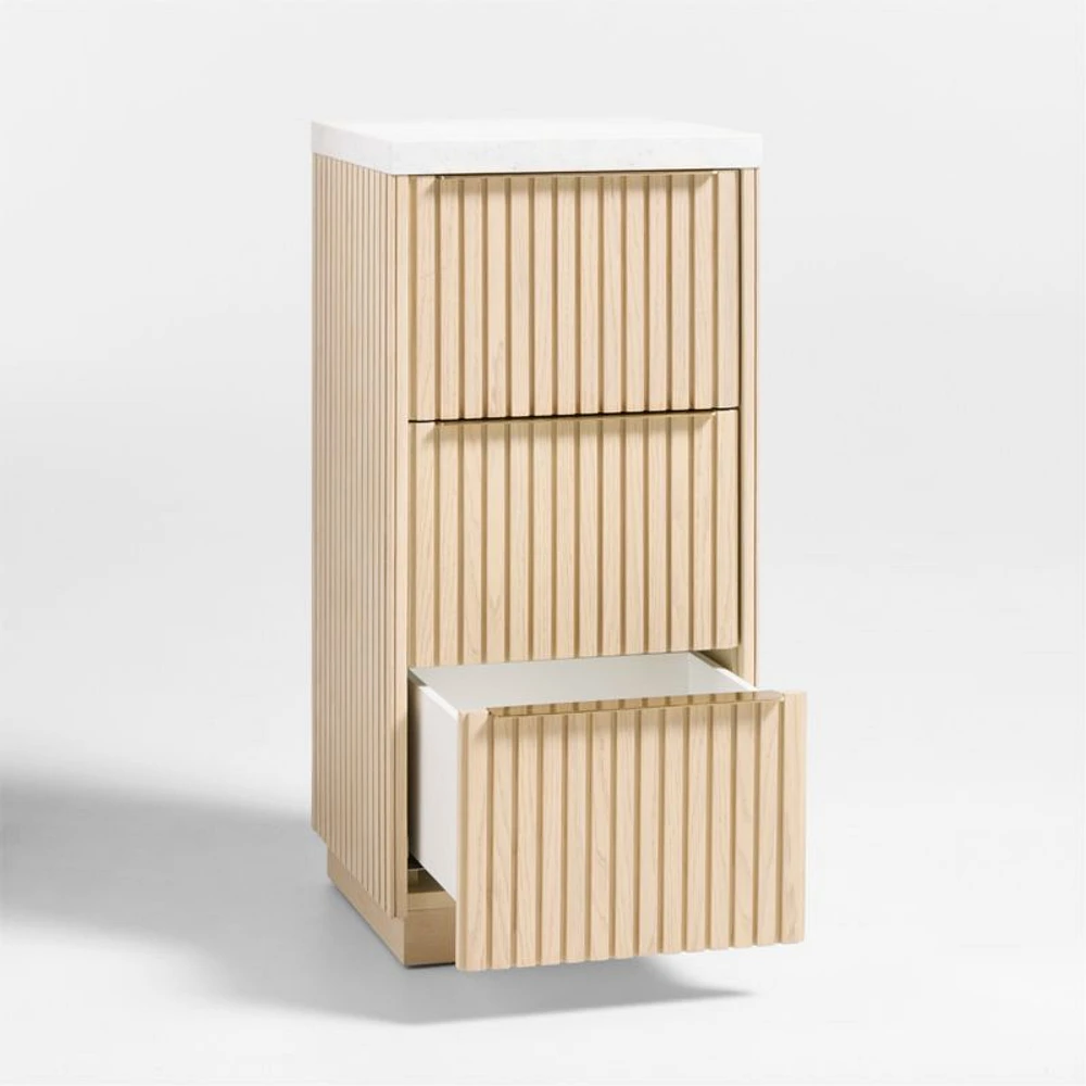 Batten 16" White Oak Wood and Marble Bath Storage Tower with 3 Drawers