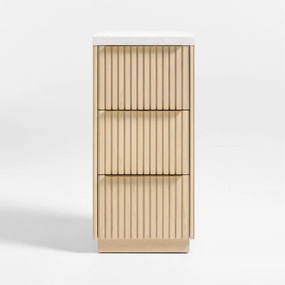 Batten 16" White Oak Wood and Marble Bath Storage Tower with 3 Drawers