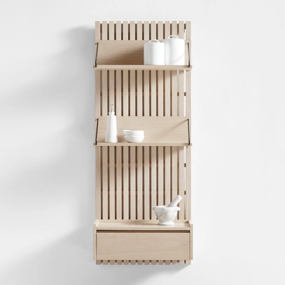 Batten 60" White Oak Panel and Floating Drawer Set