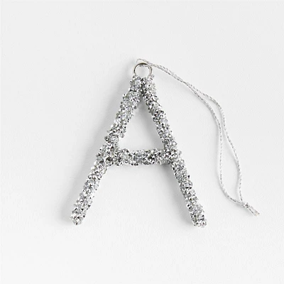 Silver Beaded Monogram "A" Letter Christmas Ornament