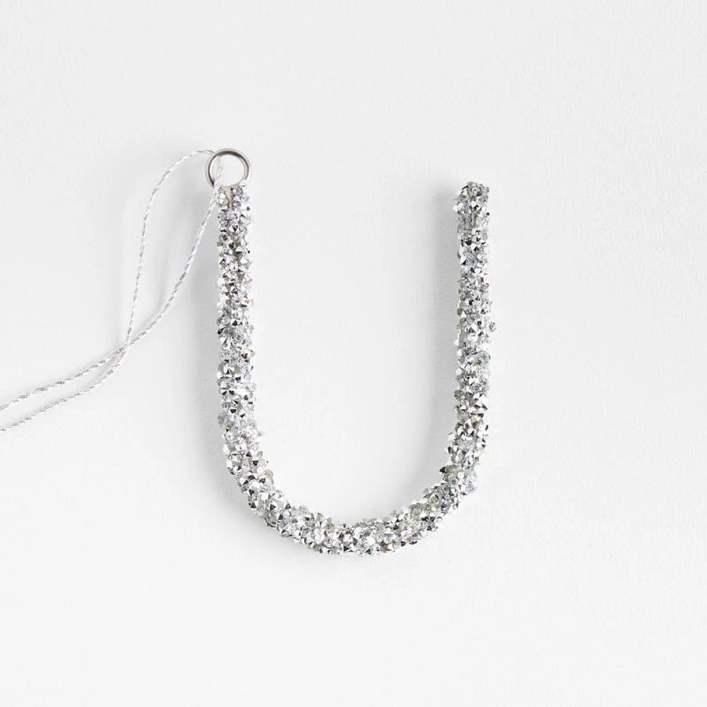 Silver Beaded Monogram "U" Letter Christmas Tree Ornament