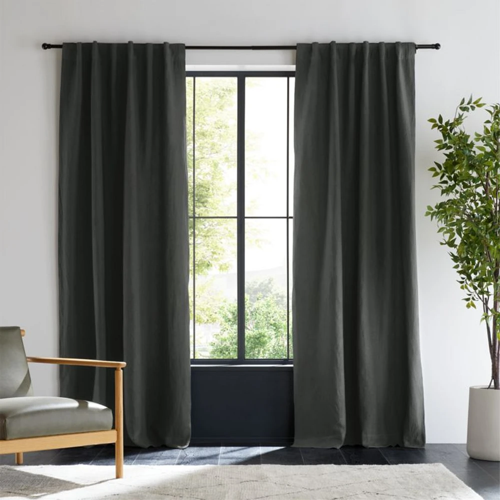 Storm Grey EUROPEAN FLAX ™-Certified Linen Blackout Window Curtain Panel 52"x108"