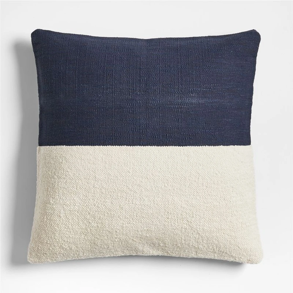 Biella Wool-Cotton Blend Textured 23"x23" Deep Indigo Blue Throw Pillow Cover