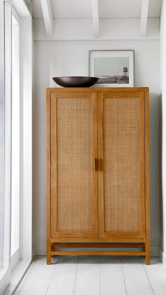 Blake 37" Light Brown Teak and Rattan 2-Door Storage Cabinet