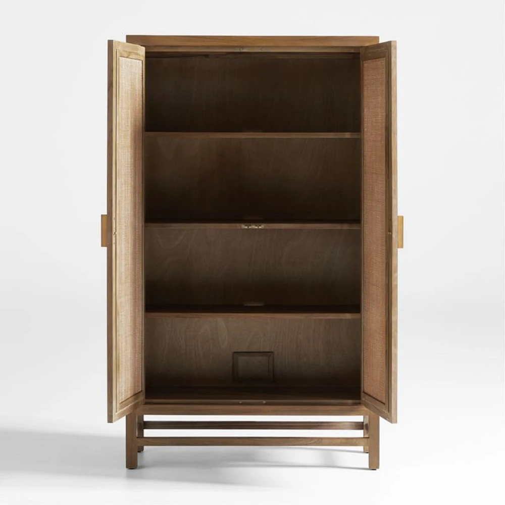 Blake 37" Light Brown Teak and Rattan 2-Door Storage Cabinet