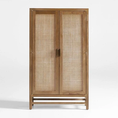 Blake 37" Light Brown Teak and Rattan 2-Door Storage Cabinet