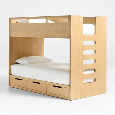 Bridgeman Natural Oak Wood Kids Twin Bunk Bed with Storage Trundle