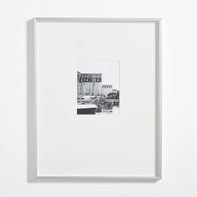 Brushed Silver Metal Picture Frame with White Mat 8x10